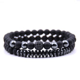 Black Matte 6mm Men Stone Beads Bracelet 2Pc Set
